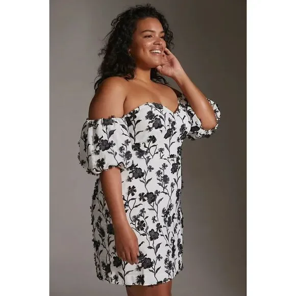 Anthropologie - Sabrina Puff-Sleeve Applique Mini Dress size 12 - Picture 3 of 15